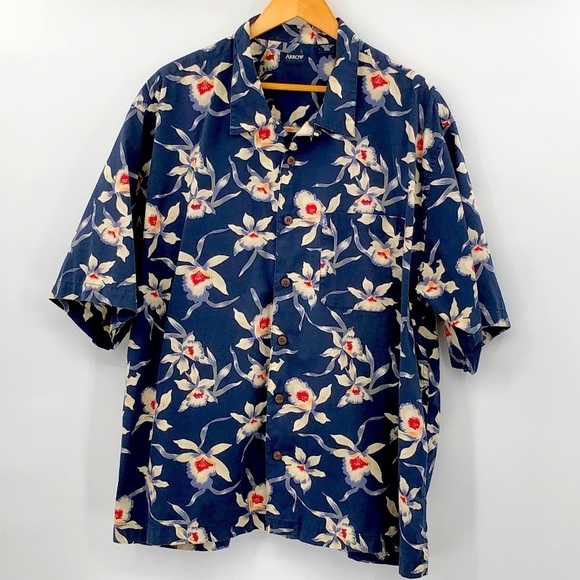 Arrow Short Sleeve 110% Cotton All Over Floral Print Button Down Shirt Size XXL - Picture 1 of 10